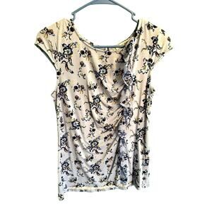 White House Black Market Light Blue and Black Floral Top Size Small